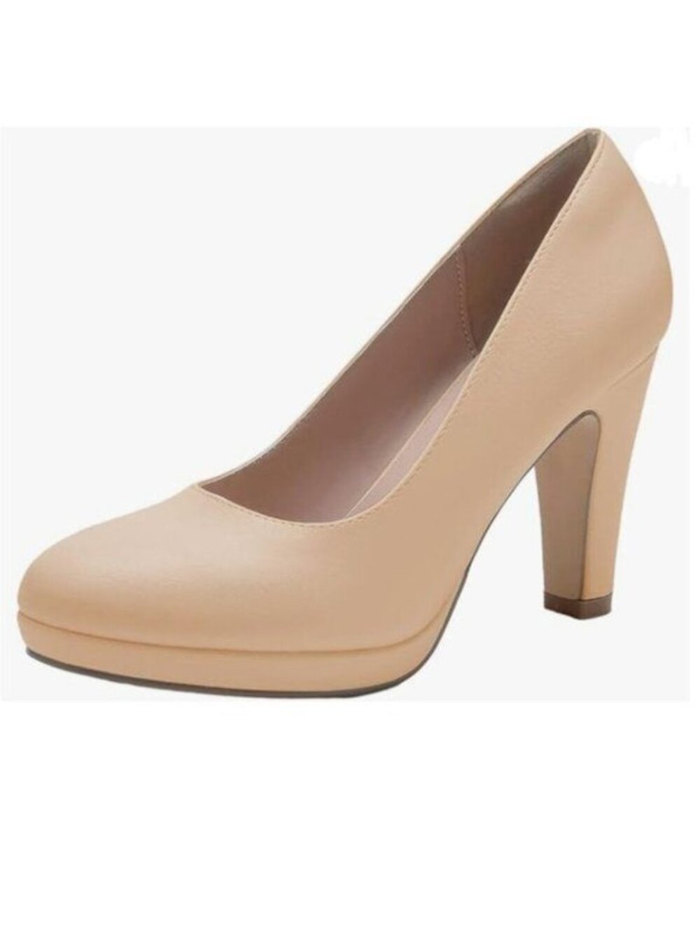 Miss left Apricot Low Platform High Chunky Heels Slip On Closed Round Toe Pump
